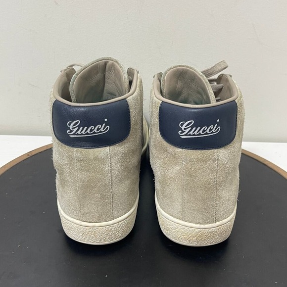 Gucci Sneakers Mens Size 8G Beige Suede Web Stripe High Top Sneakers Italy